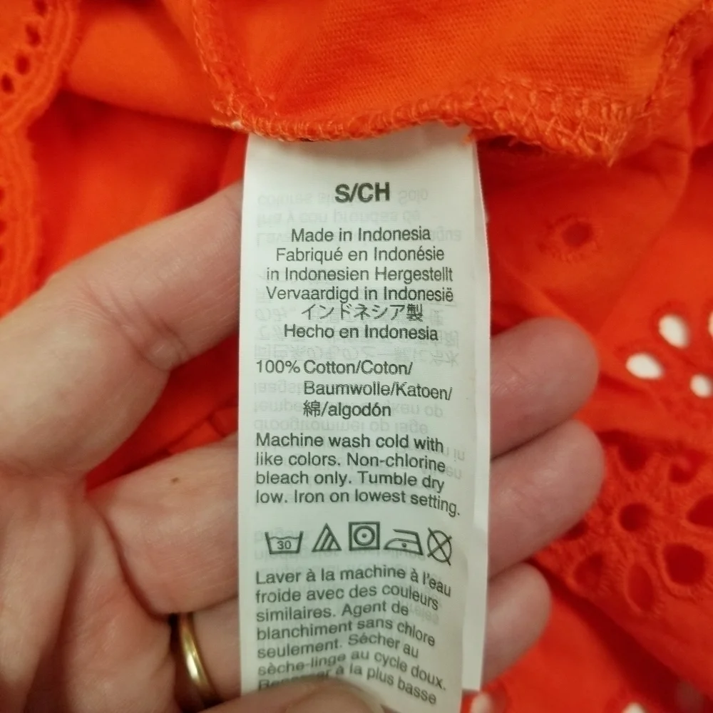J. Crew orange sleeveless eyelet lace ruffle‎ tank top blouse ladies Small NWT